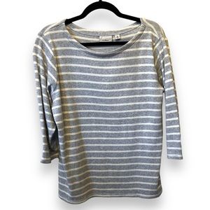 LL Bean Women's XL Cotton Grey Striped Pullover Sweater 3/4 Sleeves